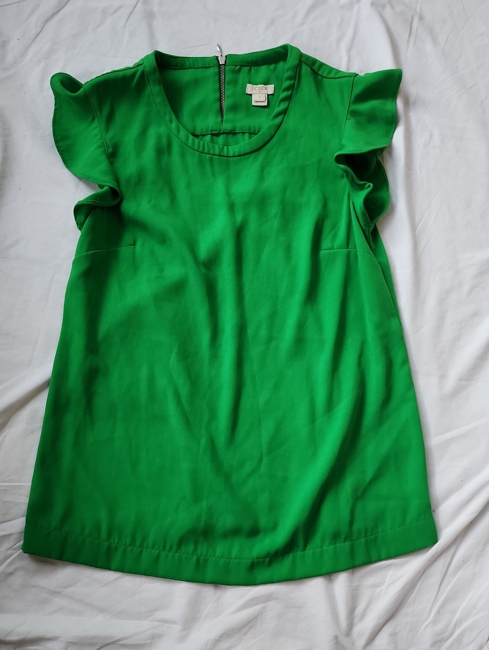 J. Crew Emerald Green Ruffle Sleeve Top Size 0